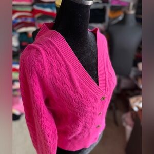 J. Crew Vibrant Pink Cable Knit Cashmere Cardigan, S